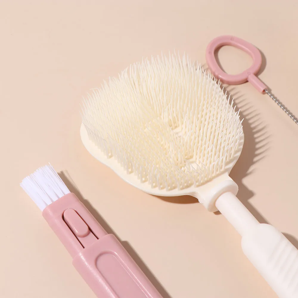 6pcs/set Multi-functional Milk Bottle Cleaning Brush Set Eyedropper Brush Drain Bracket Baby Nipple Brush Kit Anti-lost