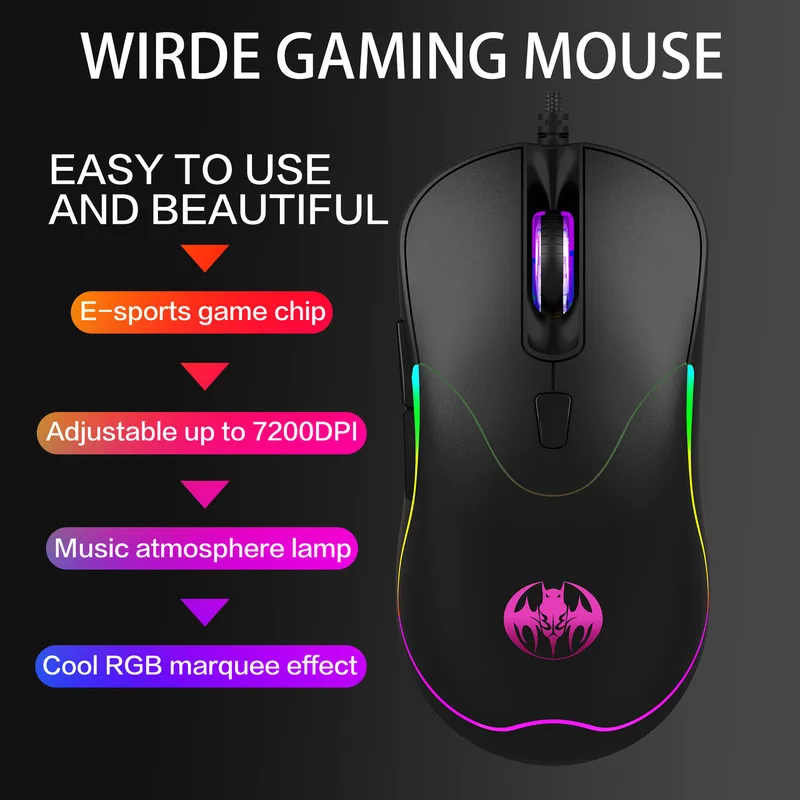 Wired Mouse 7 Programmable Buttons 7200DPI Adjustable RGB Light 68g Lightweight Ergonomic Mice For PC Laptop Game Office Use