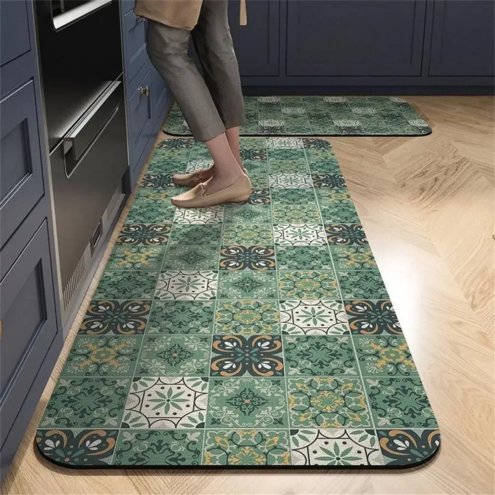 VIKAMA 1/2pcs Vintage Kitchen Rug Living Room Bedroom Area Runner Rug Non-Slip Hallway Entrance Doormat Home Decor