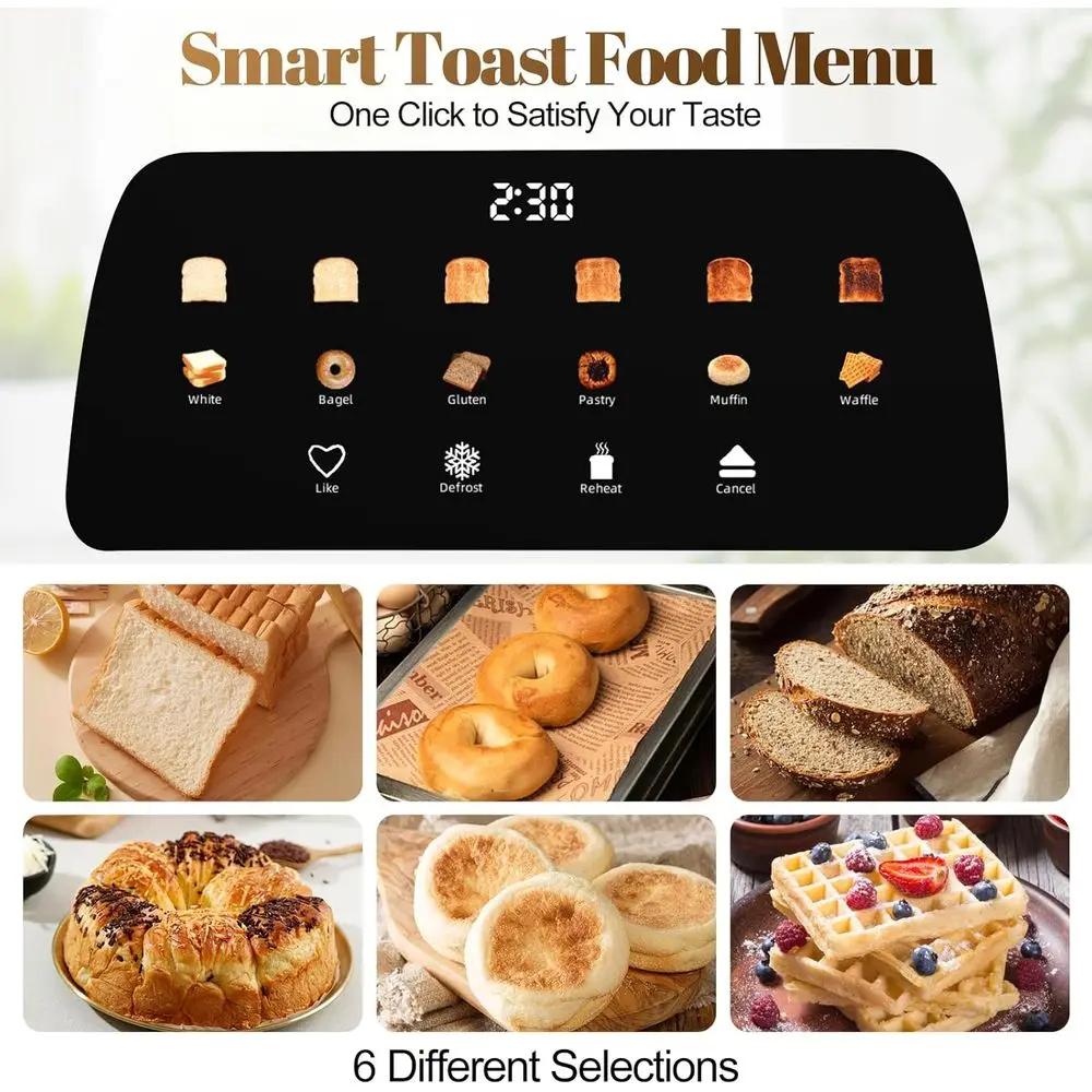 4 Slice Toaster with Touch Control, 1.5 Wide Slots, 6 Levels & 6 Bread Types, Digital Timer, Memory, Reheat (WHITE)