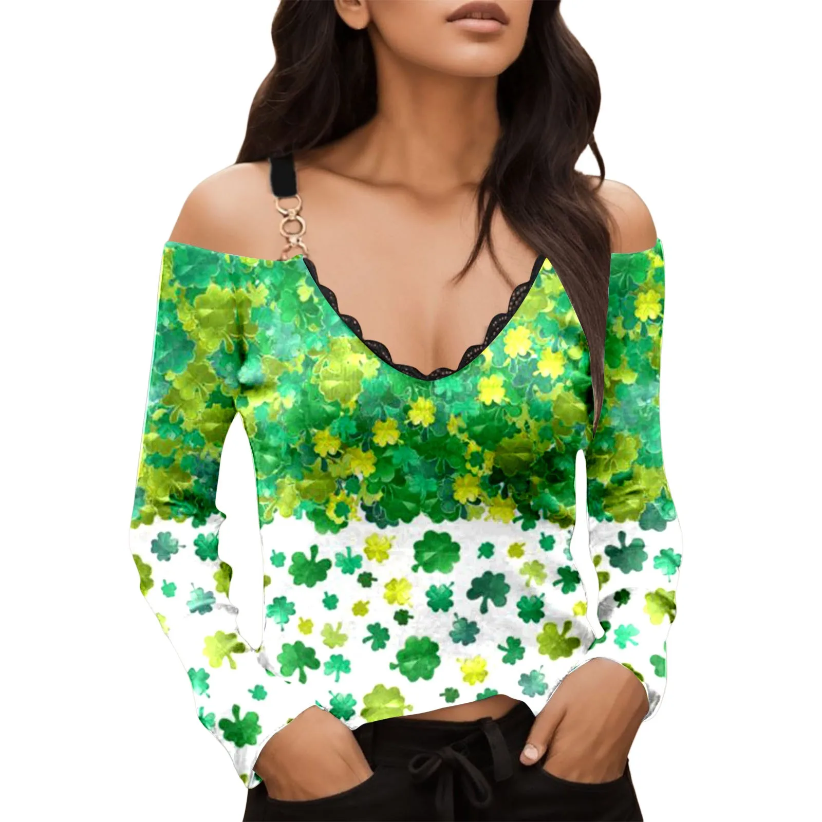 Bohemian V Neck T-Shirt Women Saint Patricks Pat St Paddys Day Tees Shirts Female Basic Top Camisetas Bohe Streetwear Clothing