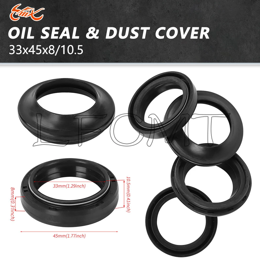 33x45x8/10,5 sello de aceite de horquilla delantera 33 45 sello de polvo apto para Yamaha YZF-R15 YZF-R125 2008-2014 YZ80 BW350 SDR TW 200 MAJESTY SRX250