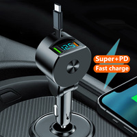 Voltage Detection Car Charger Adjustable Super Fast 3 In 1 Retractable Phone Charger USB QC3.0 Type C PD USB C Fast Charging