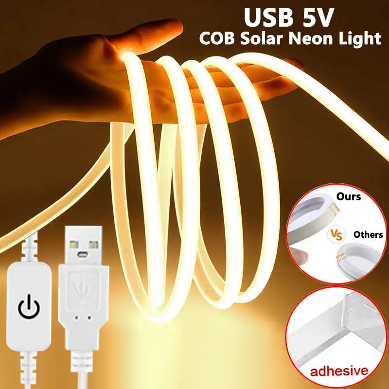 5V COB Strip USB LED Neon Light Dimmable Silicone Tube Neon Tape Wodoodporna wstążka do zewnętrznej szafki łazienkowej TV Room Decor