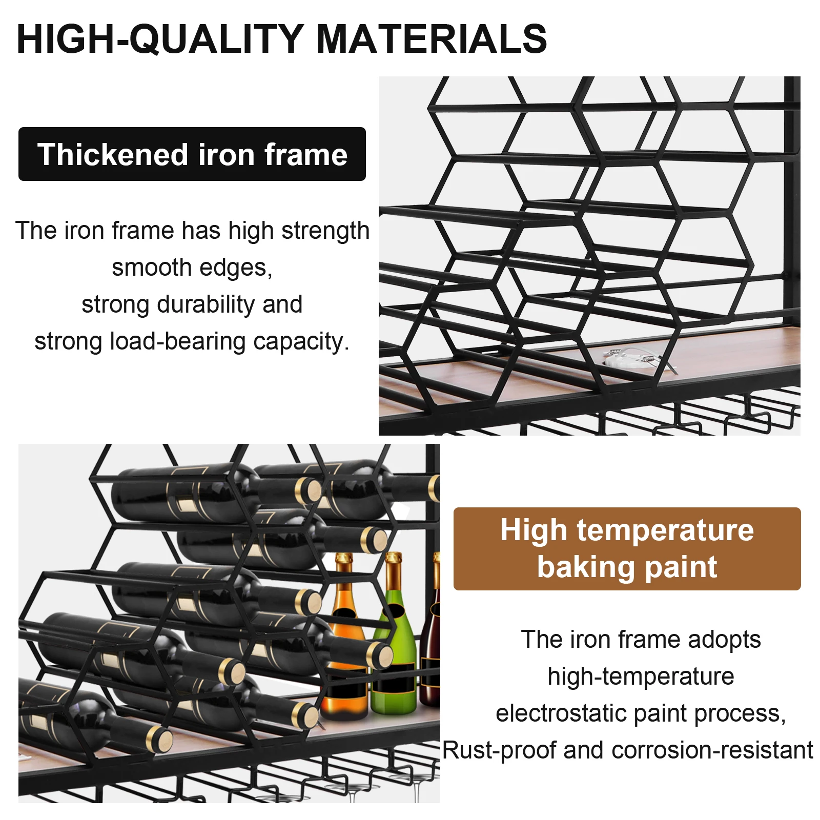 

Metal Bar Liquor Bottle Display Shelf Wall Wine Storage Rack (120x30x40cm Black)