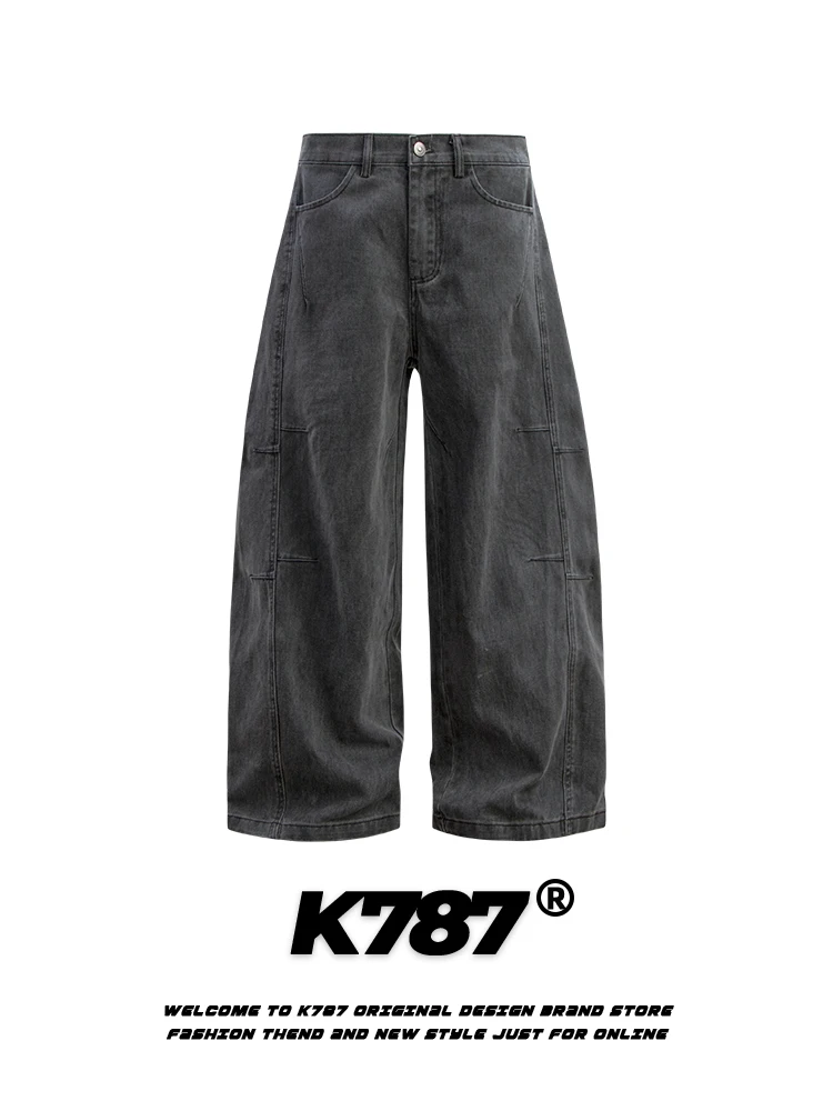 

K787 American Retro High Waist Straight Leg Oversized Denim Wide Leg Pants Men Women Washed out Hip Hop Casual Jeans