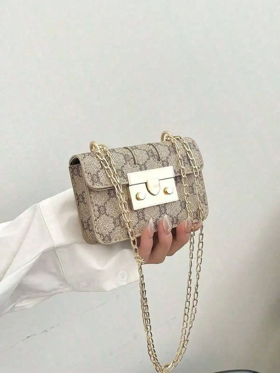 

Vintage Floral Print Chain Crossbody Bag for Women Classic Flap Mini Shoulder Bag with Gold Lock Hardware Casual All-match Purse