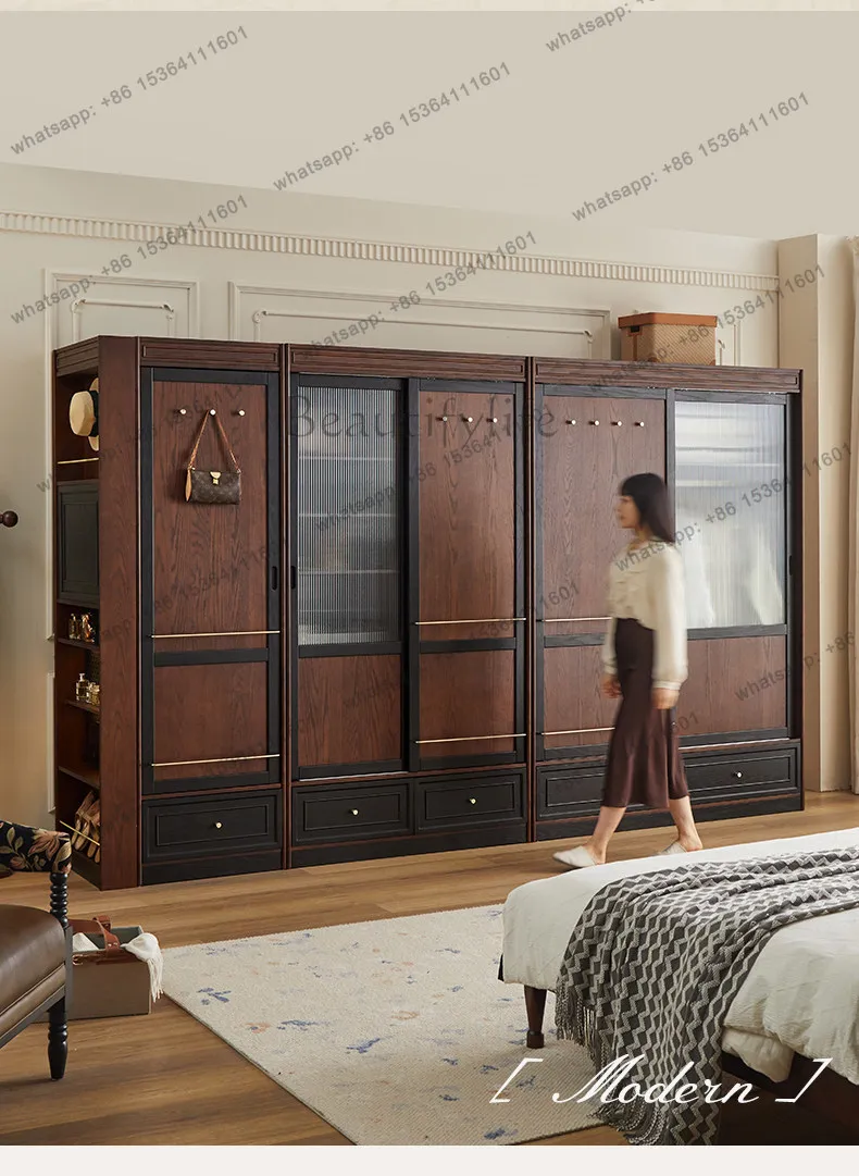 American retro solid wood wardrobe home floor storage multi-layer locker