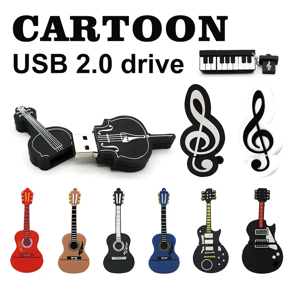 Musical Instrument Cartoon USB2.0 Flash Drive 64GB Cute Guitar Violin Memory Stick 128GB 32GB High Speed Pendrive 16GB 8GB Gift