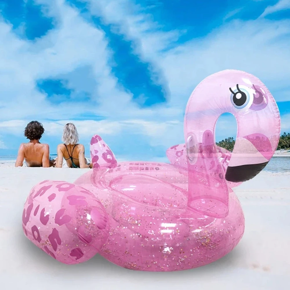 PVC Aufblasbarer Flamingo Schwimmring Strand-Schwimmhilfe Spaßige Schwimmparty-Dekoration Glänzender Pailletten-Rosa Flamingo Pool-Schwimmring