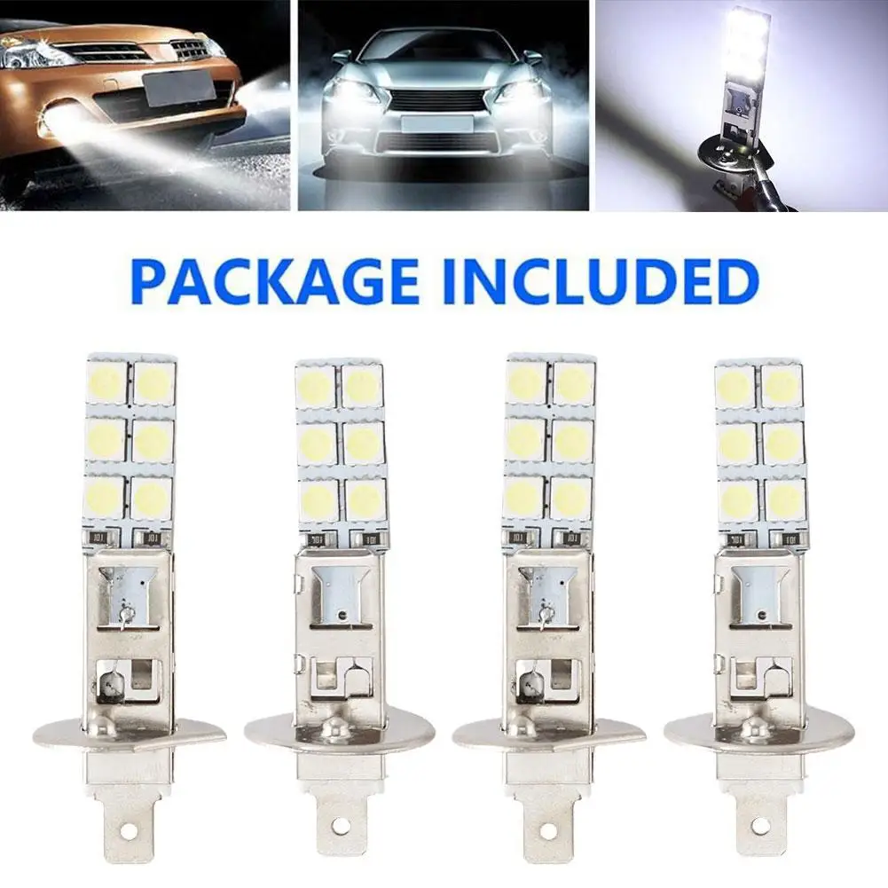 4PCS LED Headlight Bulbs Kit H1-12SMD-5050 H1 6000K Driving White Lamp Fog Parts Replacement Good Light Super F3F3