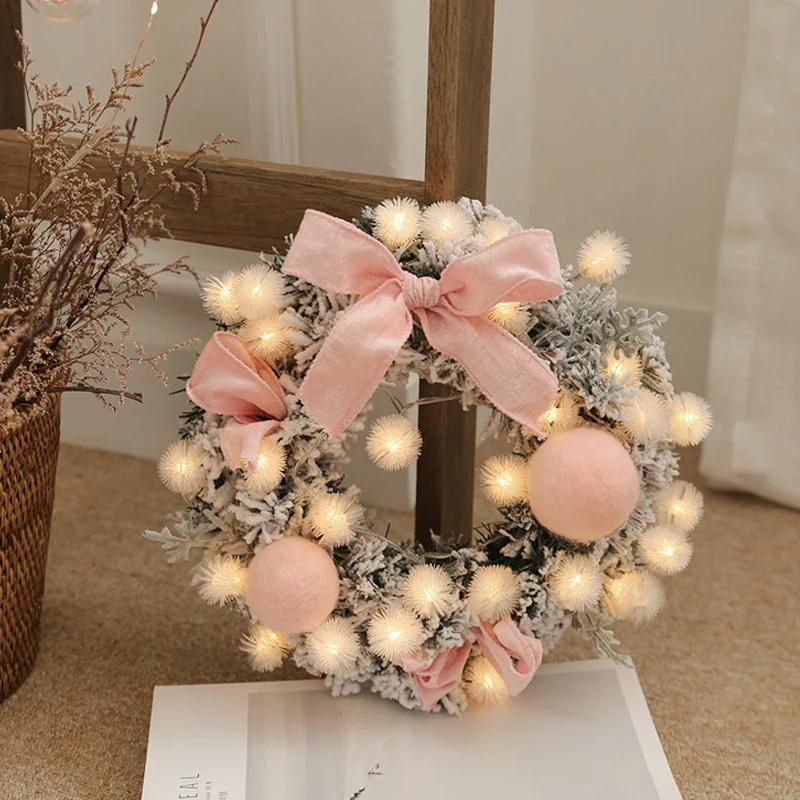 

30cm Christmas Wreath with LED Lights Xmas Party Door Window Fireplace Decoration Garland For Home 2025 New Year Navidad Noel