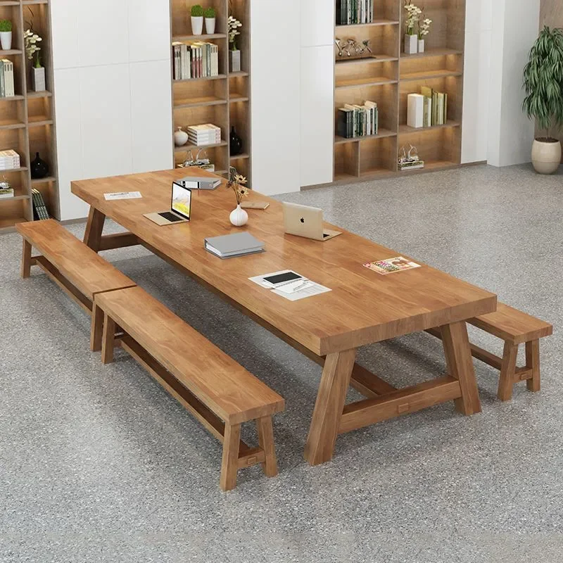 for Solid Wood Dining Table Household Meeting Long Large Board European Negotiation Conference Rectangle Strip Table
