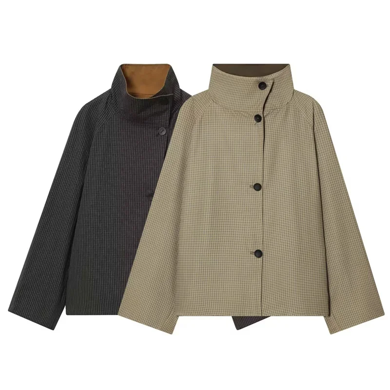 Women's Trench Coat Reversible Wear 2026 New Autumn Winter Fashion Short Coat for Women Casual Personality Chic Female Outerwear