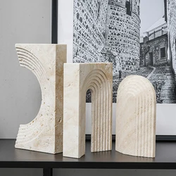 Minimalist Natural Marble Archway Shape Ornament Luxury Travertine Stone Table Geometric Decoration Crafts Gift Home Decor
