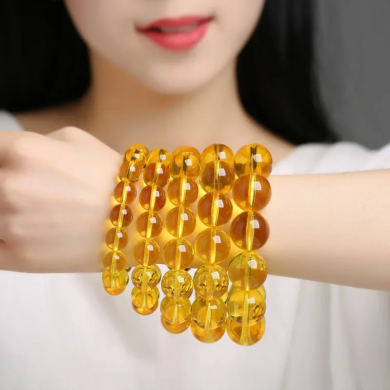 

2021 Myanmar Golden Amber Bracelet Water Purification Amber 108 Beads Bracelet for Men and Women Handmade Natural Amber