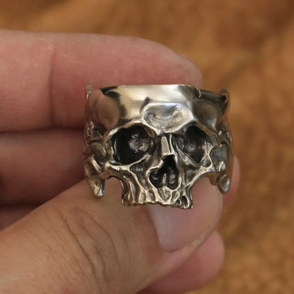 

Head Open Twisted Skull Cupronickel Ring Mens Biker Rock Punk Jewelry CP186 US Size 7~15
