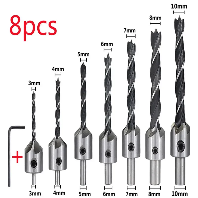 

High Speed Steel Countersink Drill Bit Set 3-10mm Counter Sink Bit for Wood Woodworking Carpentry Reamer With Hex Key Wrench