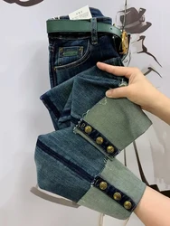 2023 NEW Spring Autumn High Waist Straight Jeans Loose Fit Stretch Haren Denim Pants Ladies Ankle-Length Jeans Pants