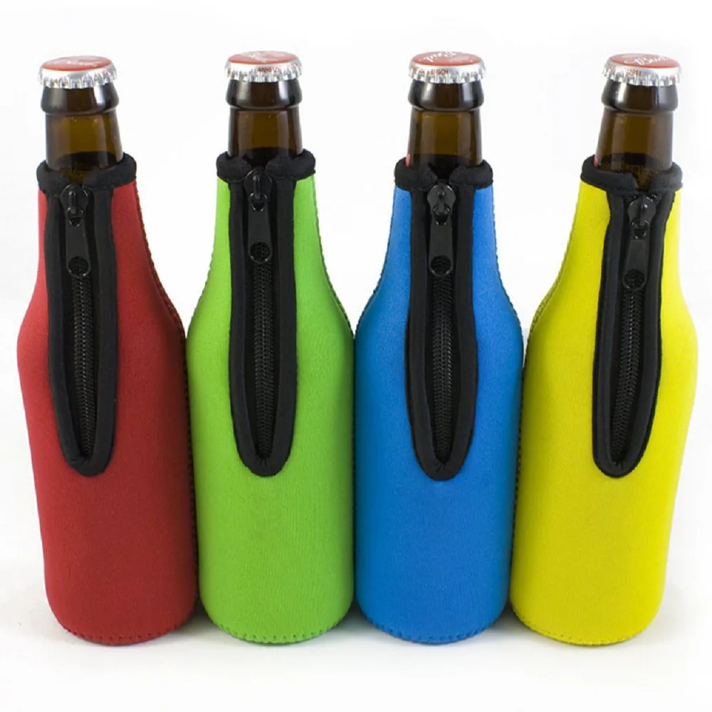 5 Colors 1pc Beer Bottle Coolers Bottle Insulator Sleeve Covers With Ring Zipper 12 Oz 330 Ml Bot Summer Outdoor Water Bottle