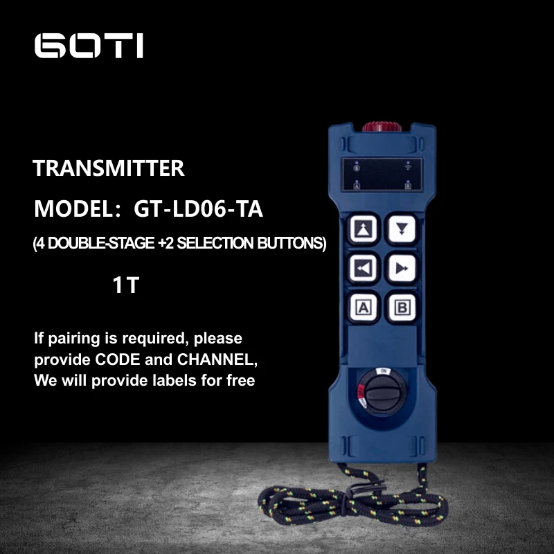 GT-LD06-TA 4 Two-Operate Buttons 2 Switch Key Remote Control GOTI 1 transmitter control 2 Receivers Separately or Simultaneously