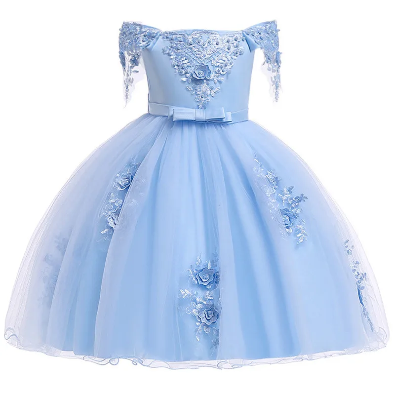 Lace Elegant Princess Flower Girl Dress For Wedding Birthday Party Beading Kids Clothes For Girls Children Christmas Costume