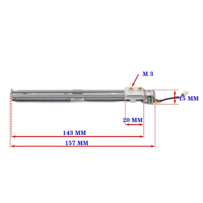 Micro slide table 15mm stepper motor, 2-phase 4-wire linear screw stepper motor, long stroke 123mm