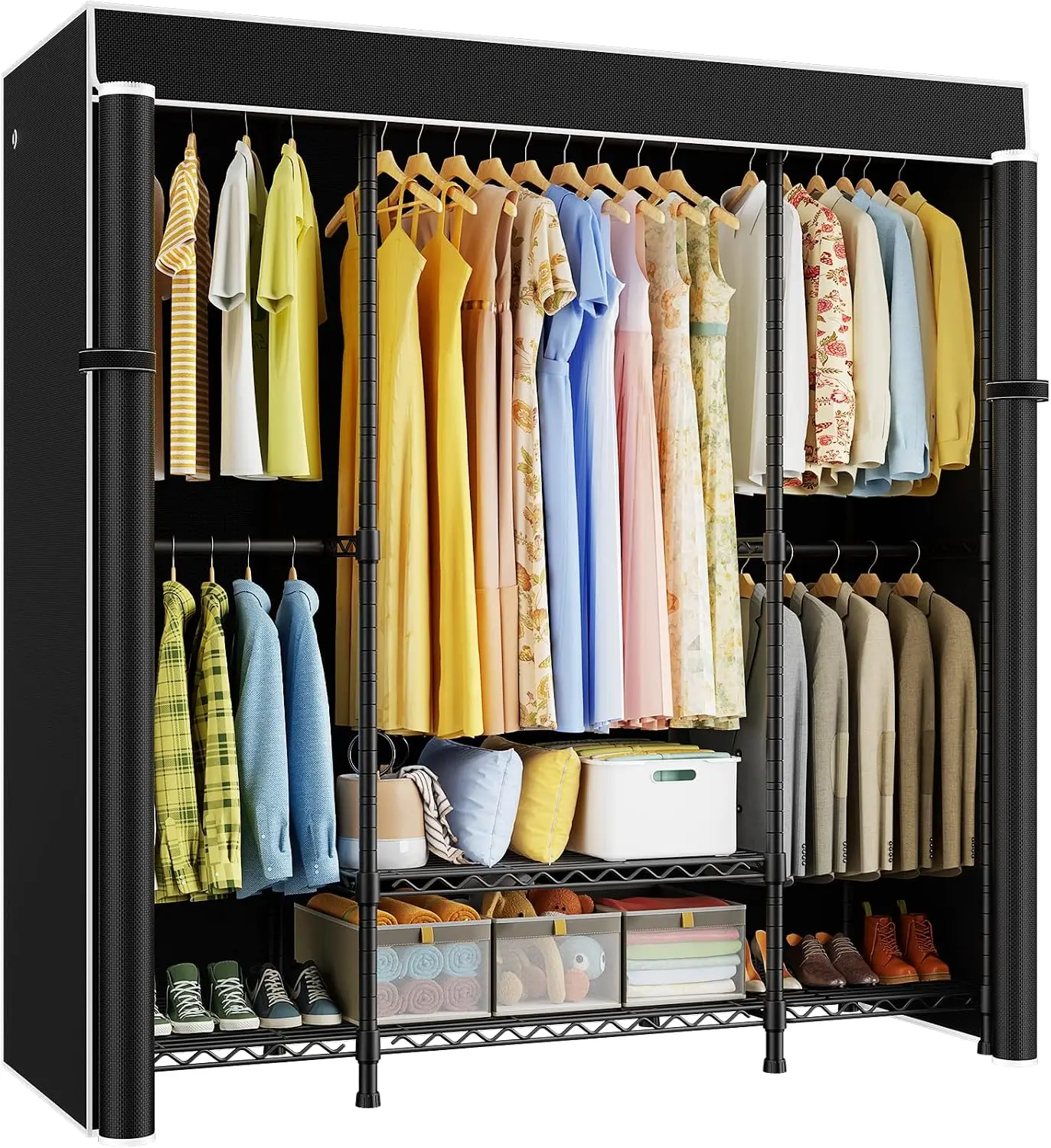 Wardrobe Closet Portable Fabric Cover - E3C Robuster Tragbarer Kleiderschrank mit Schwarzer