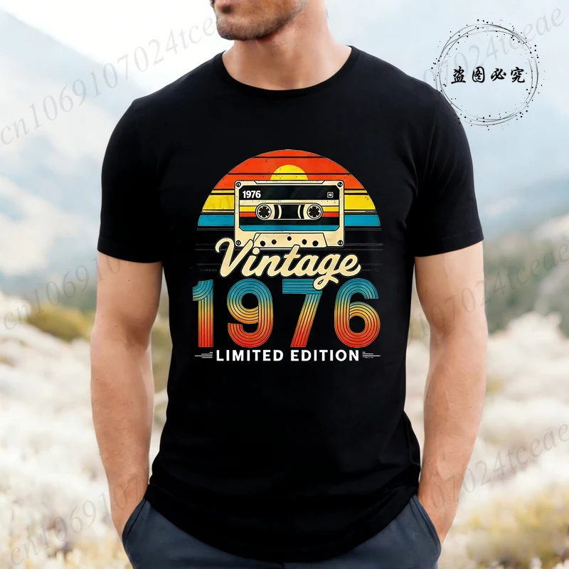 Vintage Born in 1976 Retro 50th Birthday T-Shirt Women Men Funny Y2k Clothes Street Fashion Graphic T Shirts 50 Years Old Gifts