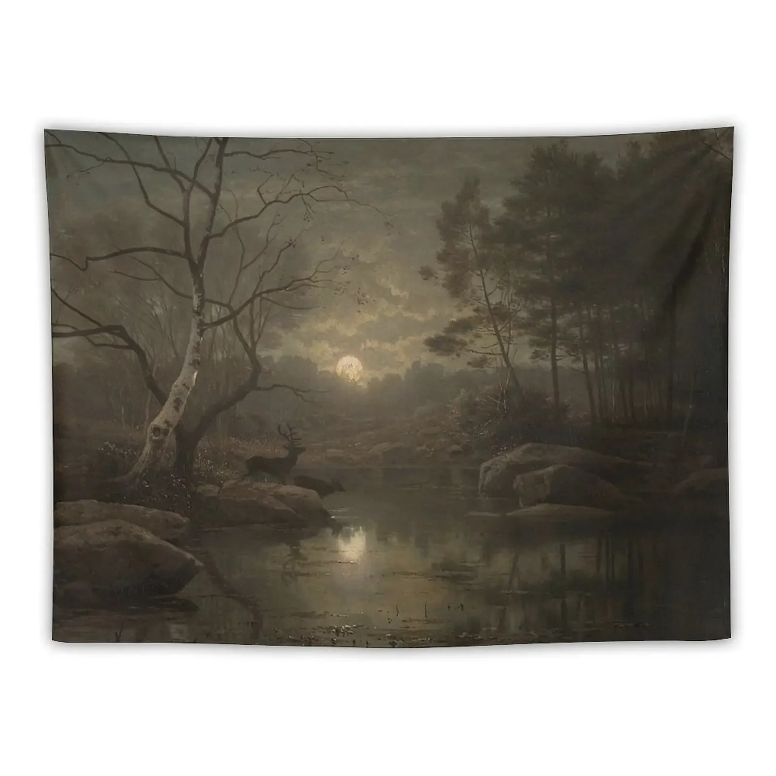 

Forest Landscape in the Moonlight - Georg Eduard Otto Saal Tapestry Room Decor Things To The Room Tapestry