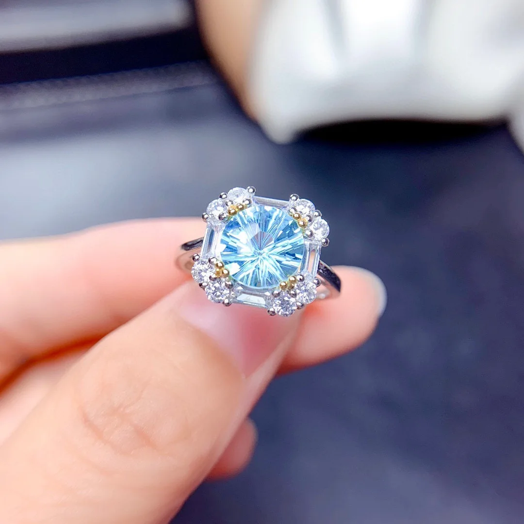 2-Karat-Aquamarin, Rubin-Set Ring-Anhänger-Ohrringe, Geeignet für Damen-Verlobungsschmuck – Detail 5
