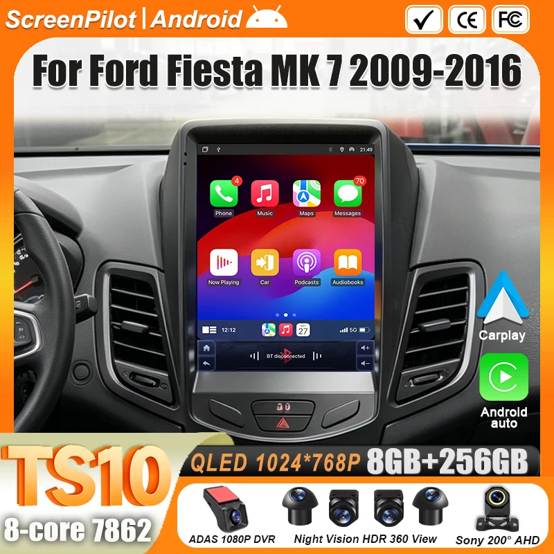 9.7 inch For Ford Fiesta MK 7 2009-2014 2015 2016 Android 16 Multimedia Video Player GPS Navigation Android Auto Vertical Screen
