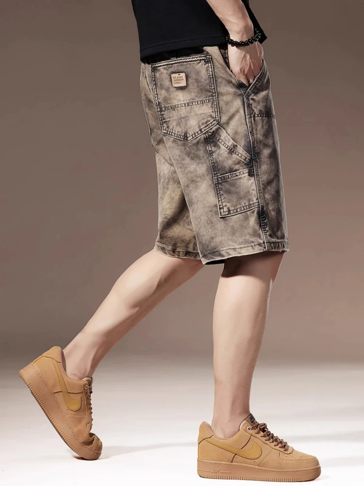 

Мужские летние джинсы Waed Vintage American Heavy Du, прямые, повседневные, окрашенные, свободного кроя, из пяти частей