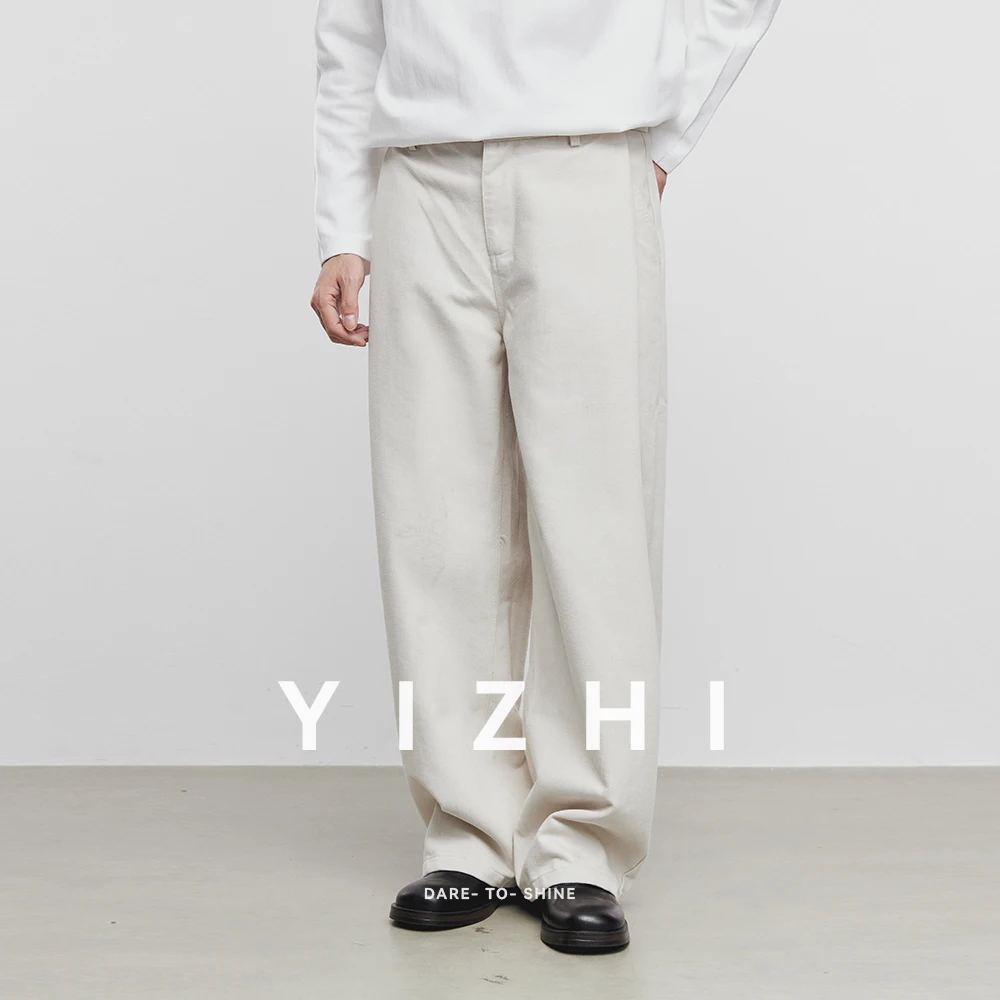 2025 Autumn New Solid Color Casual Trousers Fashion American High Street Retro Straight Loose Slimming Wide Leg Trousers Male