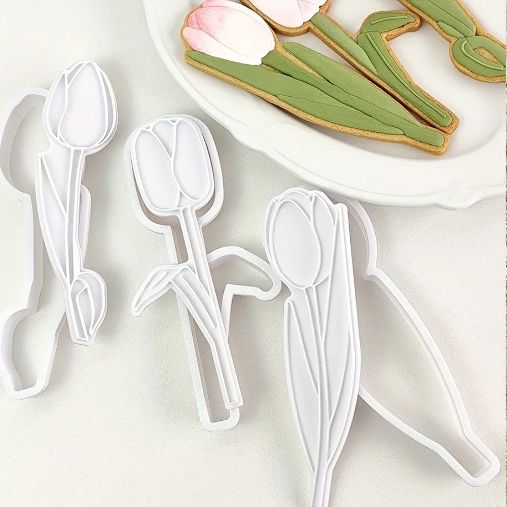 3d Tulip Cookie Moulds Mother's Day Flower Shaped Cookie Mold Valentine's Day Flower Fondant Biscuit Mold Baking Candy Cake Tool