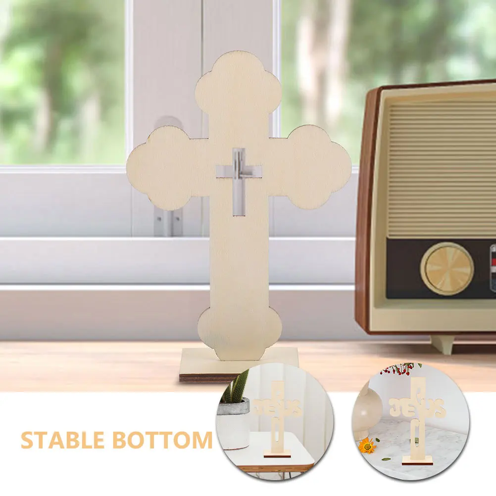 20Pcs Wooden Cross Decoration Unfinished Wood Cross Ornaments for Table Desktop Home Office Bedroom Religious Adornment