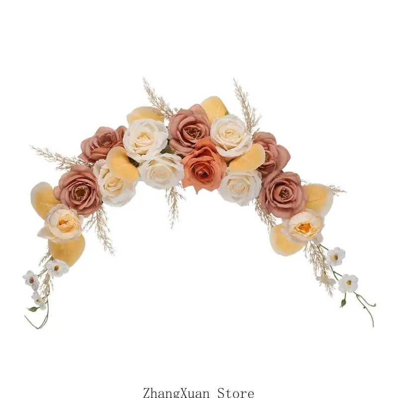 Dekorativer künstlicher Blumenkranz mit realistischen Seidenrosen für Party-Hintergrund, Herbst-Hochzeitstisch-Blumenarrangement – Detail 10
