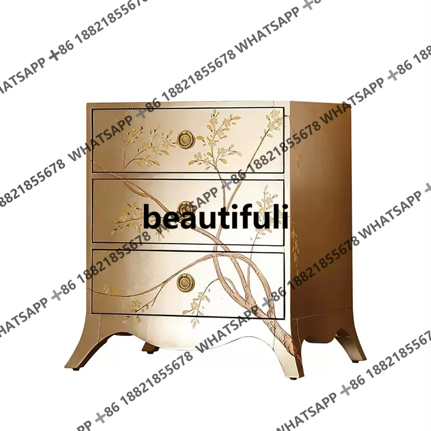 フランスのライトラグジュアリー無垢材彫刻フラワーベッドサイドテーブルヨーロッパの手描きマスターベッドルームベッドサイドテーブル付きSE1