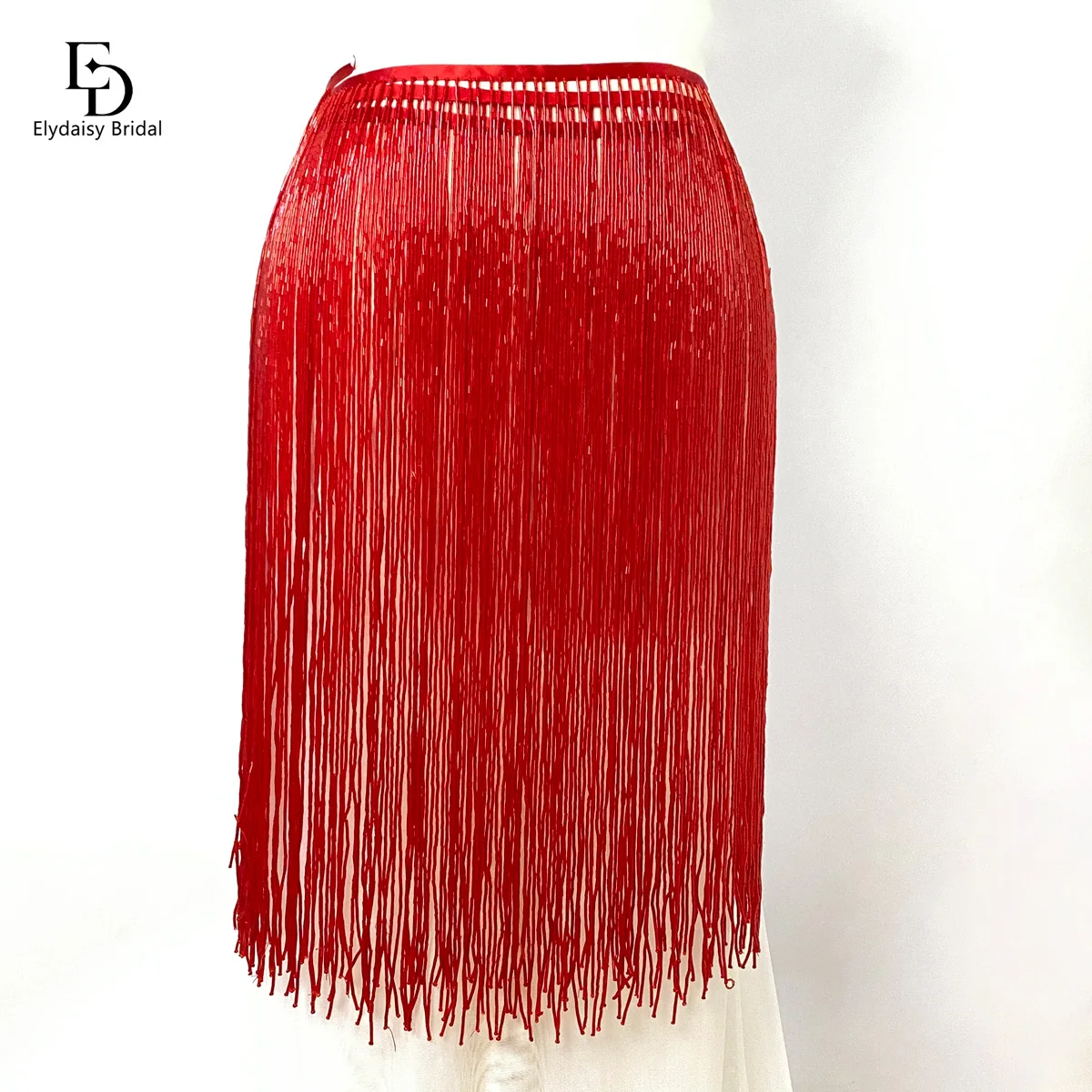 5 Yards 50cm Length Red Pink Silver Glass Beads Tassel Trim for Latin Dancewear Wedding Evening Gowns Accessories Satin Tassels
