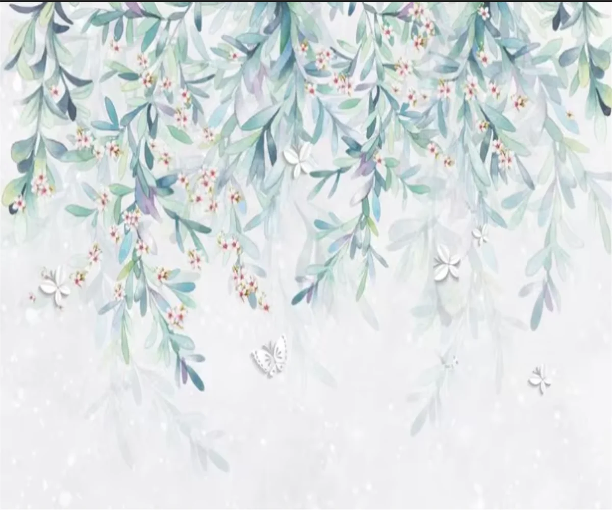 Customized size mural, modern watercolor, tropical leaf wallpaper, paper strips, hanging strips, clear leaves, hanging paintings