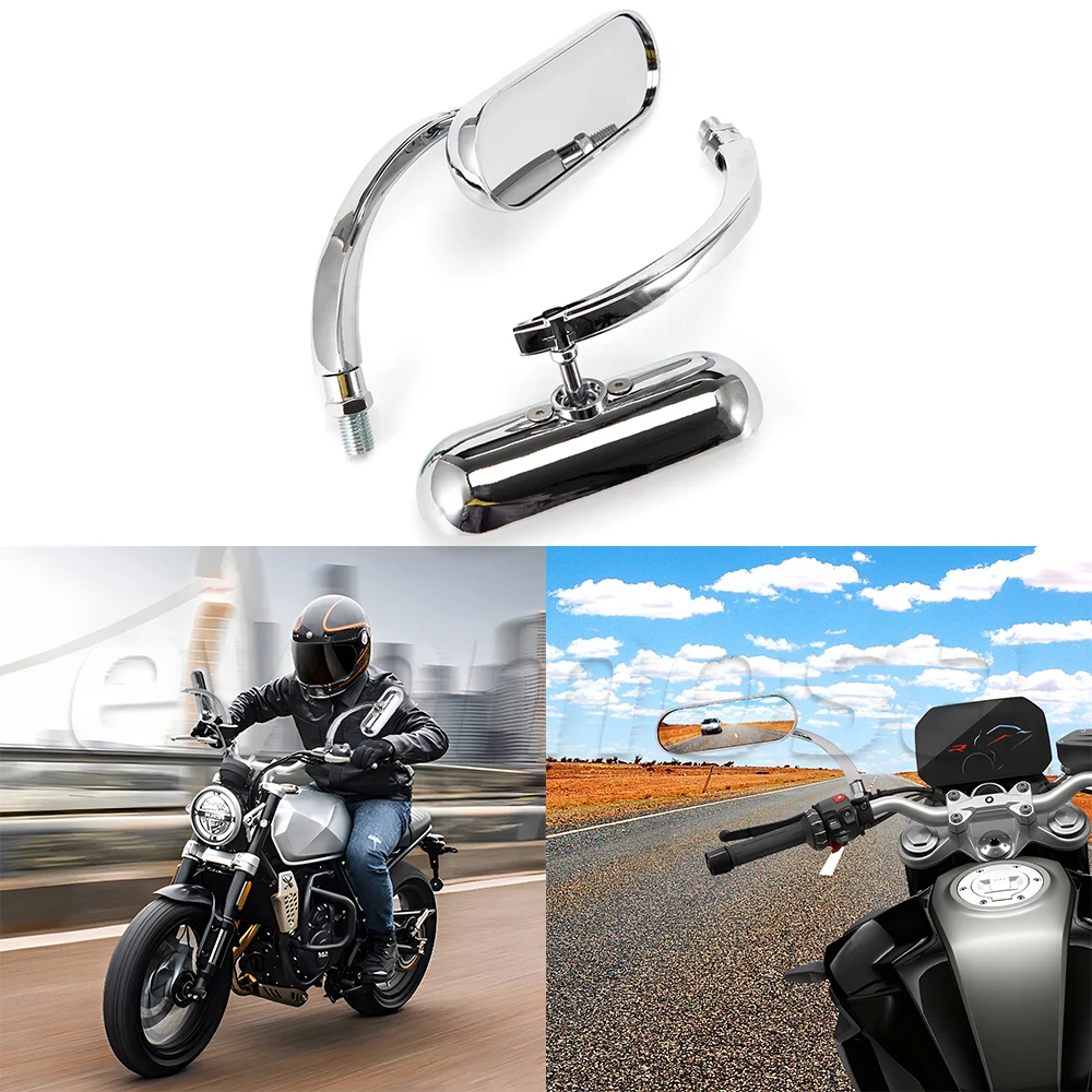 Universal Motorcycle Rearview Oval Mirror 8mm 10mm Side Mirrors For Harley Sportster Chopper Breakout Electra Glide Dyna Softail