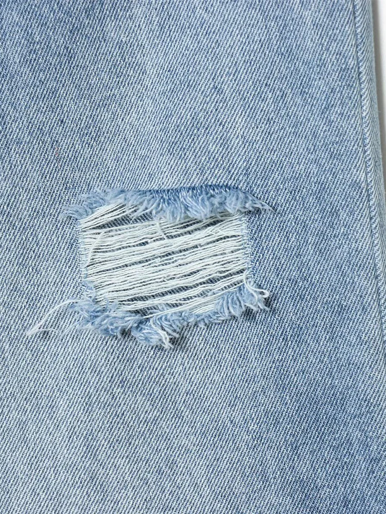 European style new women's fashion versatile and elegant loose fit washed distressed wide-leg denim jeans