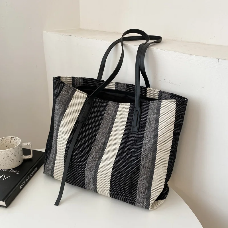 Bolsos de verano de rafia para mujer, bandolera de diseñador a rayas, bolsa de almacenamiento para compras, bolso de lona informal para mujer 2024