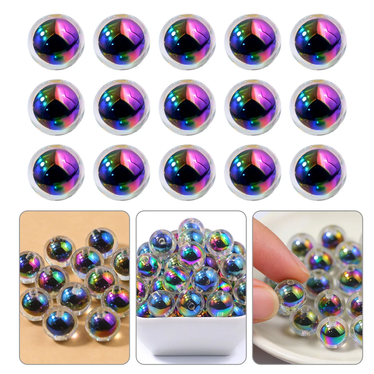 

10/20/30pcs 16mm Acrylic UV Beads Black Color Round Loose Beads for Jewelry Making DIY Necklace Bracelet Phone Chain Accessory