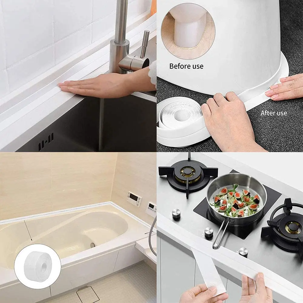 Cinta de sellado autoadhesiva para baño y cocina, pegatina impermeable a prueba de moho, sellador de esquina para borde de bañera, inodoro y