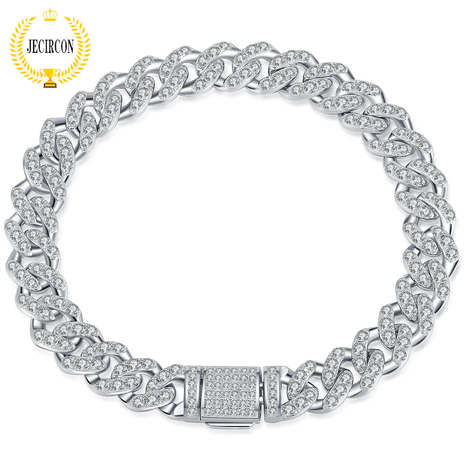 

JECIRCON 925 Sterling Silver Cuban Chain Moissanite Bracelet for Women/Man Sparkling Full D Color Lab Diamond Hand Chain Jewelry