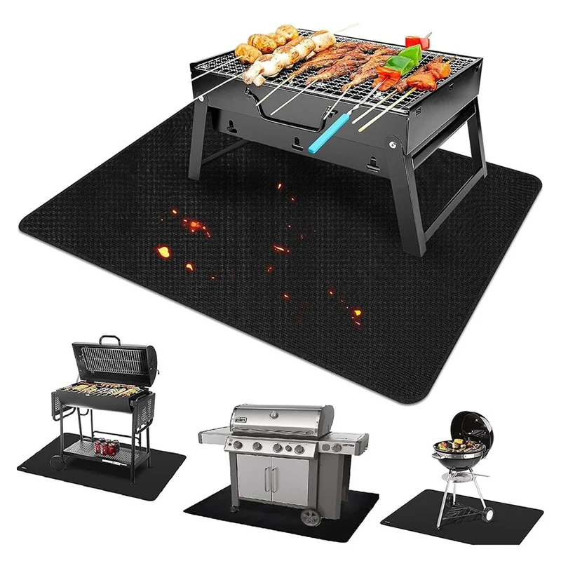 

Fire Resistant Grill Mat BBQ Grill Mat Folding Oil-Proof Grill Floor Pads Fireproof Floor Mat Fire Pit Mat For Decks