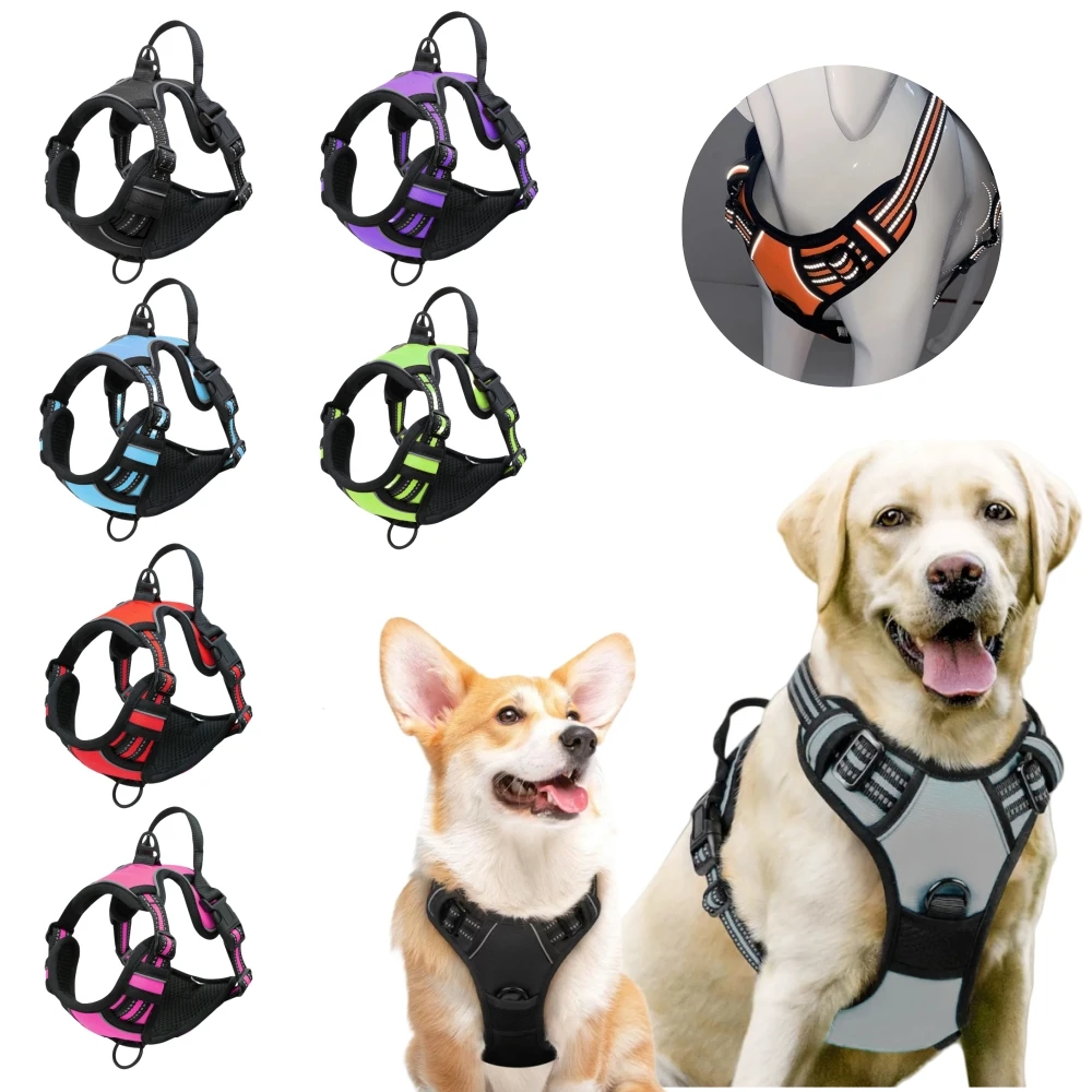 Harnais anti-traction pour chien, harnais robuste et réfléchissant pour grands chiens, avec poignée de contrôle facile pour la promenade des chiens de taille moyenne et grande, fournitures pour animaux de compagnie