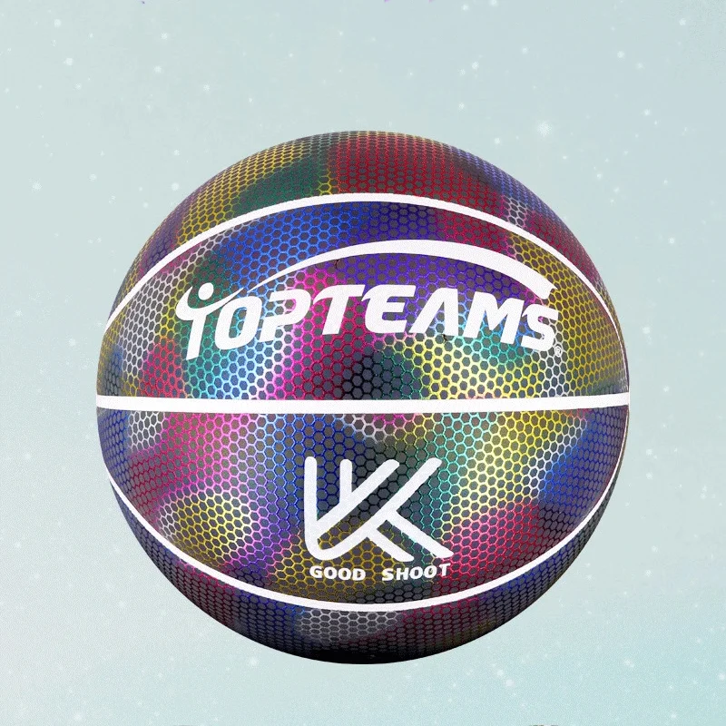 Баскетбольный мяч для взрослых, стандартный полиуретановый материал с голографическим светоотражающим дизайном, подарок для любителей спорта, Размер 7