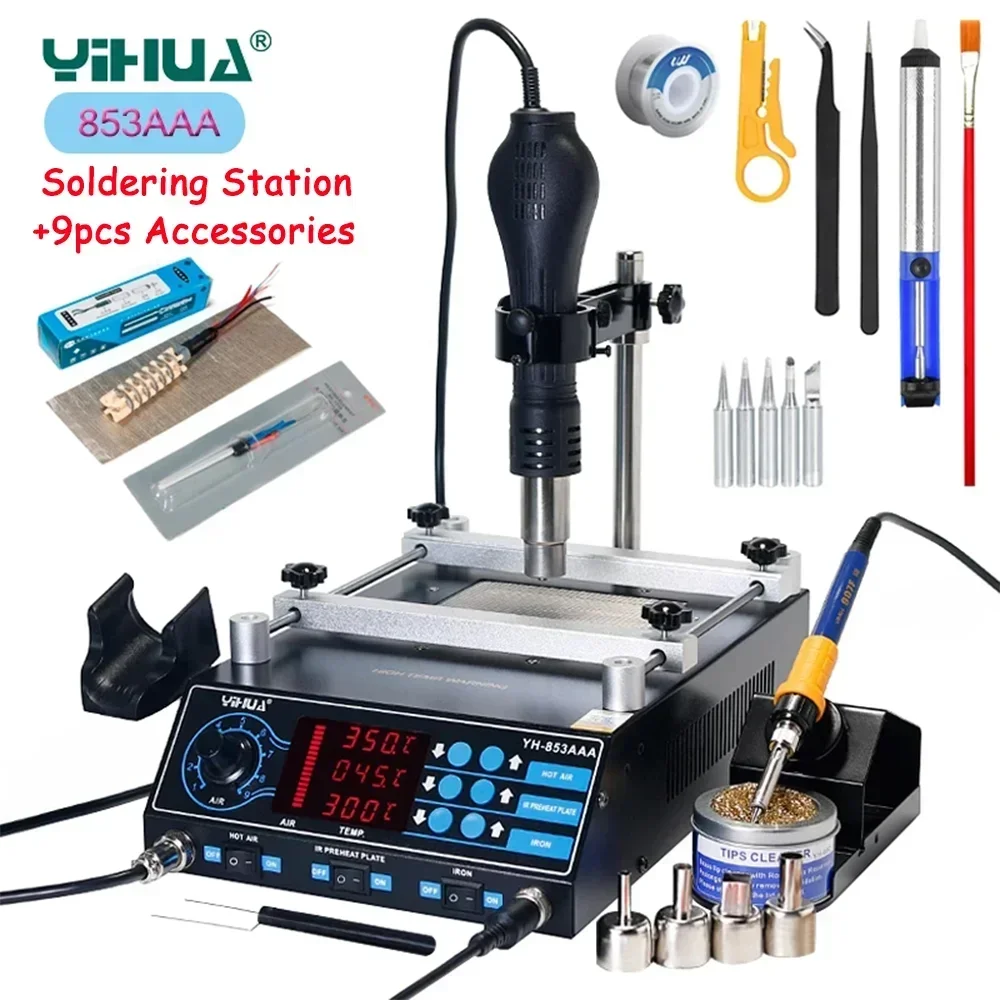 YIHUA 853AAA Preheating Rework Soldering Station 3in 1 Hot Air Gun Soldering Iron Welding Repair Tools BGA Desoldering Stations